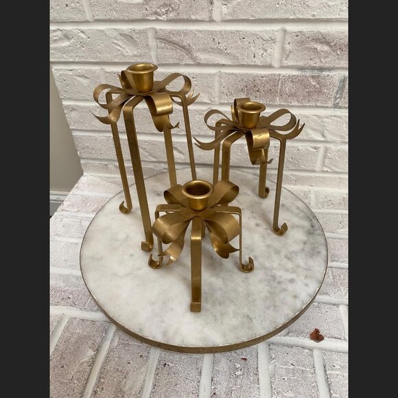 Vintage Bow Gift Wrap Box w/Ribbon Candle Holders ~ Set of 3 - Picture 1 of 10